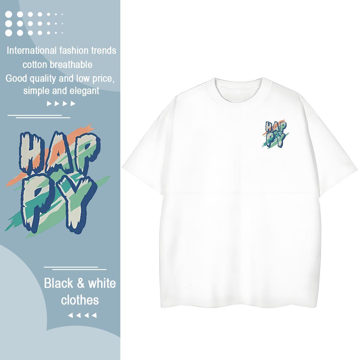 Fashion Casual Hip Hop Street Mens Tshirts happy Crew Neck 230g Pure Cotton Mens T Shirts Brand Floral Print Tops