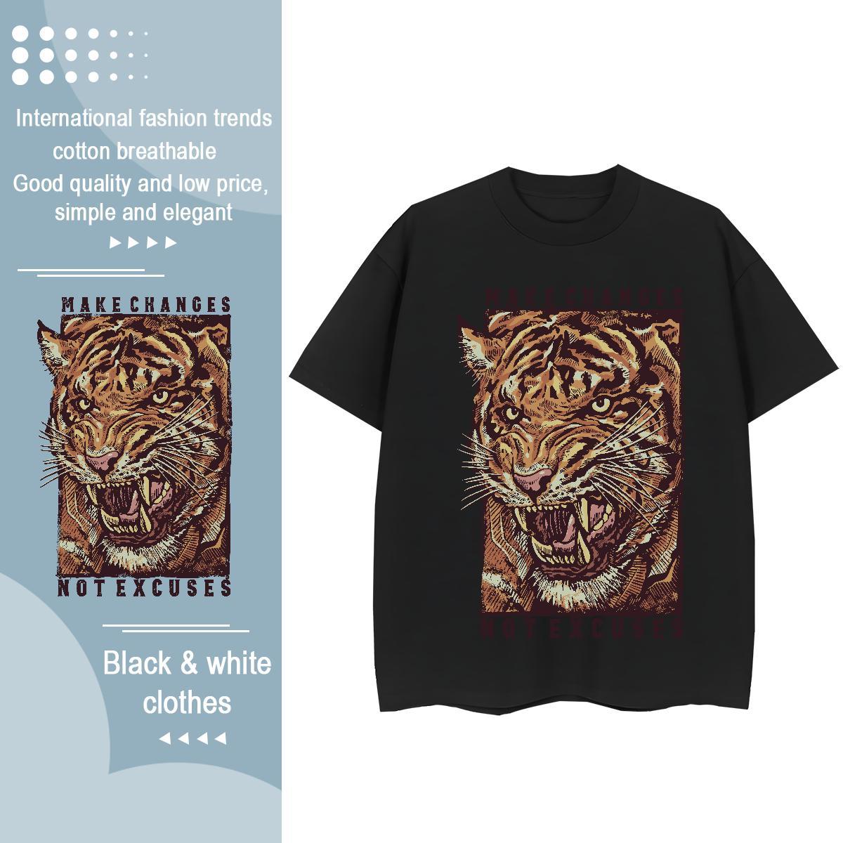 Fashion Casual T shirt Breathable 230g Pure Cotton Tshirt for Man Woman Cartoon Anime tiger Home Outdoor 5A Clothings
