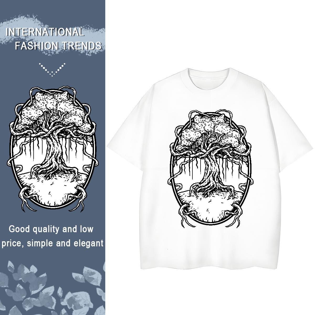 Casual New T Shirts Women Crew Neck Breathable 100% Cotton 230g Women Tees Custom Print Oversized tree High Street Hip Hop High quality Clothes