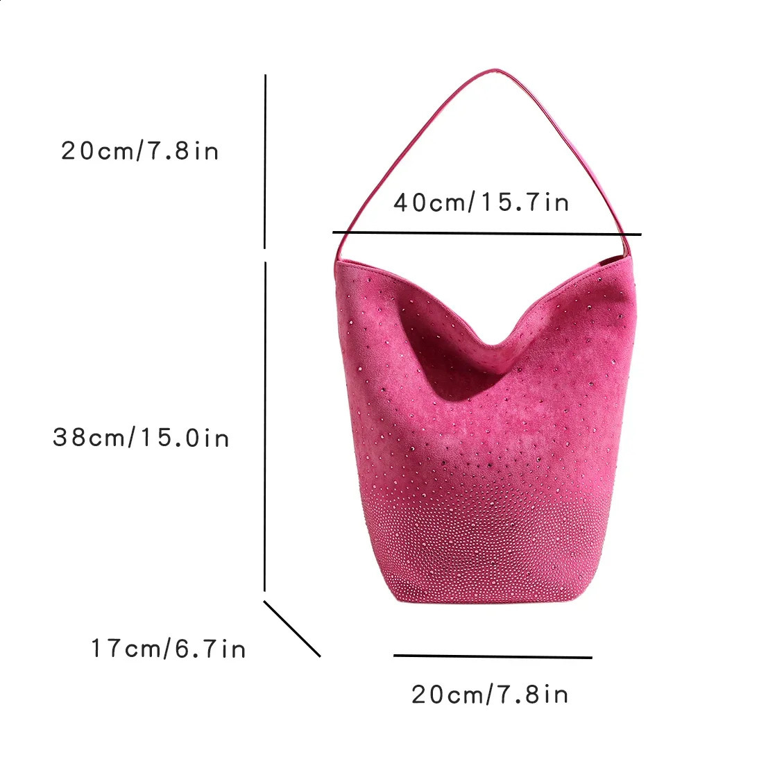 Vintage Suede Leather Shoulder Bag Diamond Studded Handbag Women Fashion Underarm Bag Large Capacity Female Bucket Tote 240821