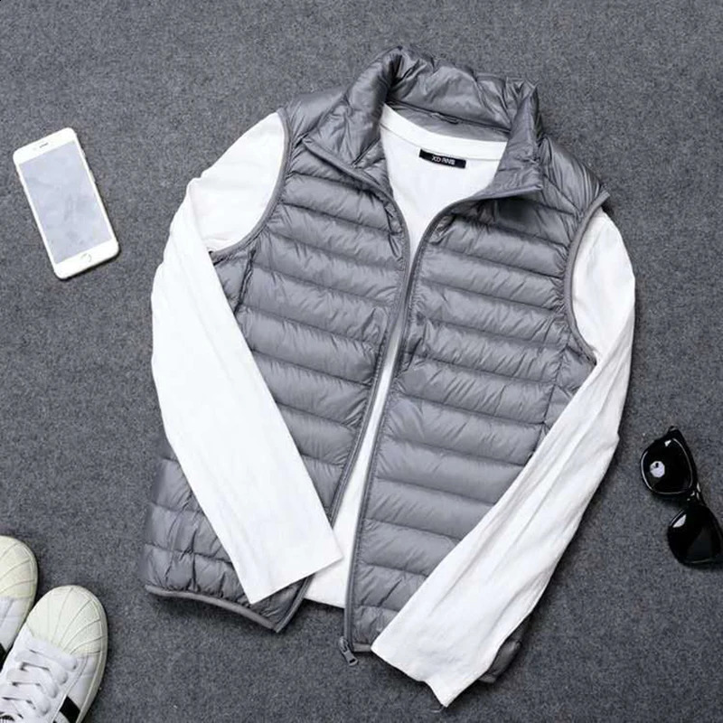 autumn and winter mens ultra light duck down vest white sleeveless jacket warm 240822