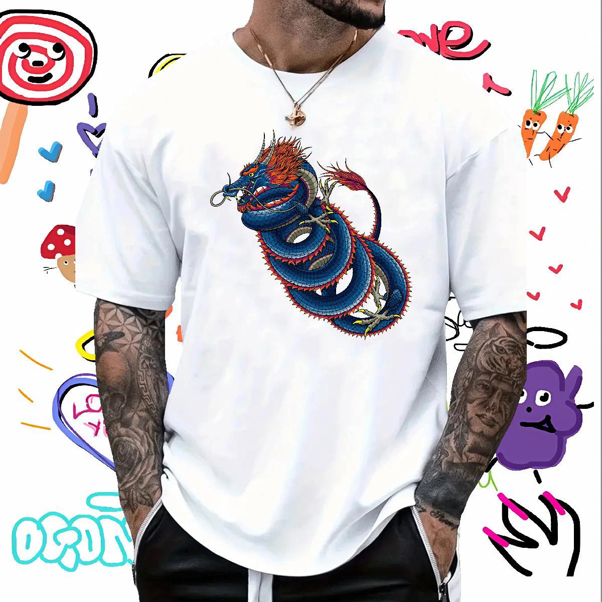 High Quality dragon Man T Shirts Street Casual Men Tees 100% Cotton 230g 2024 Summer Breathable Oversized 4XL Top Tees