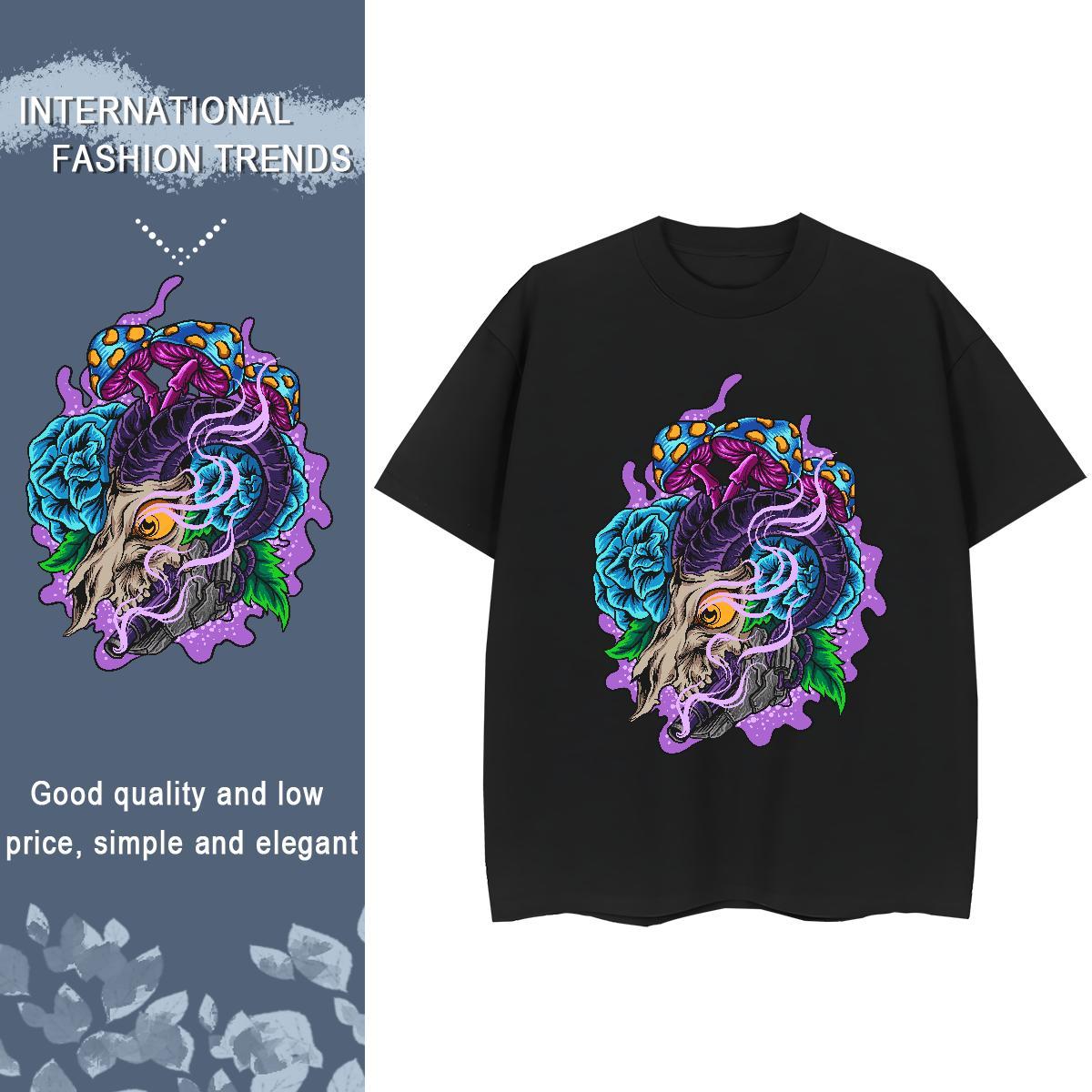 Custom Womens T Shirts 230g Pure Cotton Breathable Soft Sports Street Wear skull Women Tees Female Cartoon Print Clothes