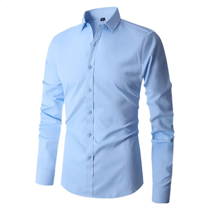 Mens Long Sleeve Regular Fit Business Casual White Dress Shirts 240822
