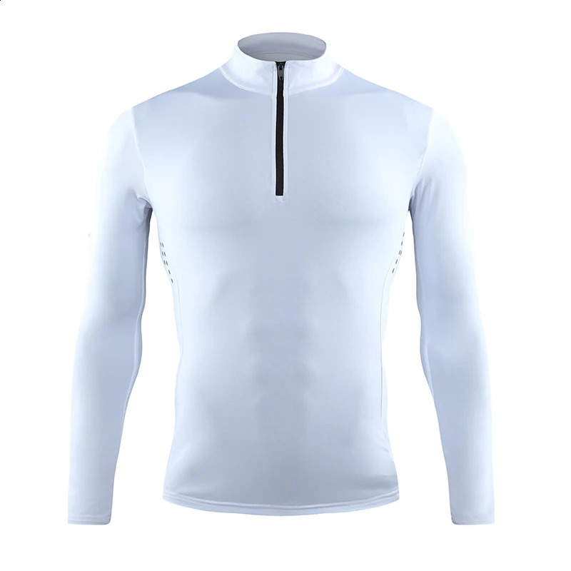 Quick Dry breathable Running Shirt Men Bodybuilding Sport T-shirt Long Sleeve zipper stand collar Gym Fitness T shirt 240822