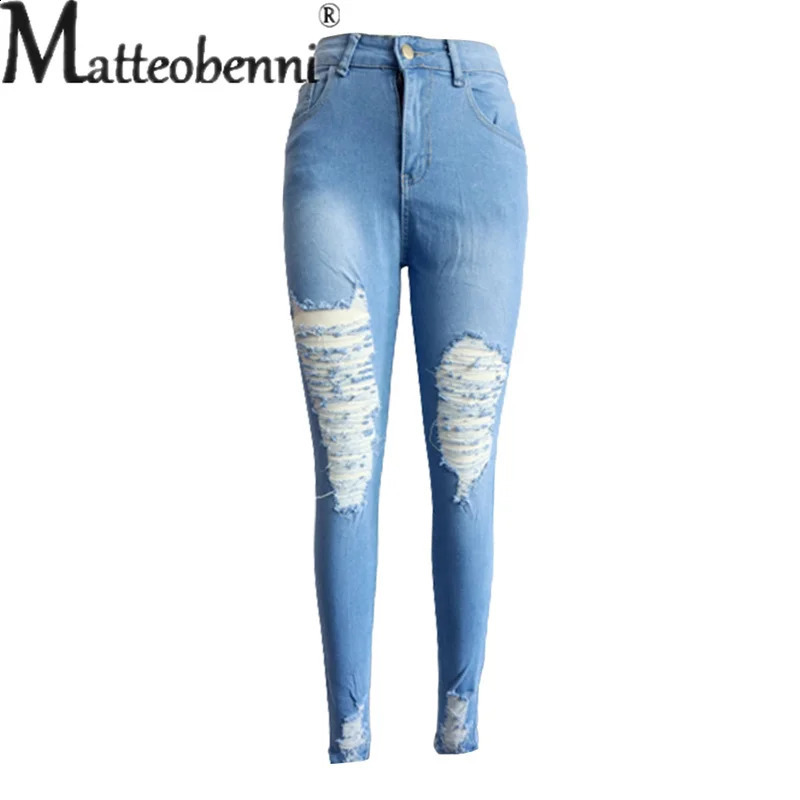 Sexy Hollow Out Broken Holes Tight Pencil Jeans Women High Waist Slim Fit Denim Pants Female Fashion Street Casual Blue Trousers 240821
