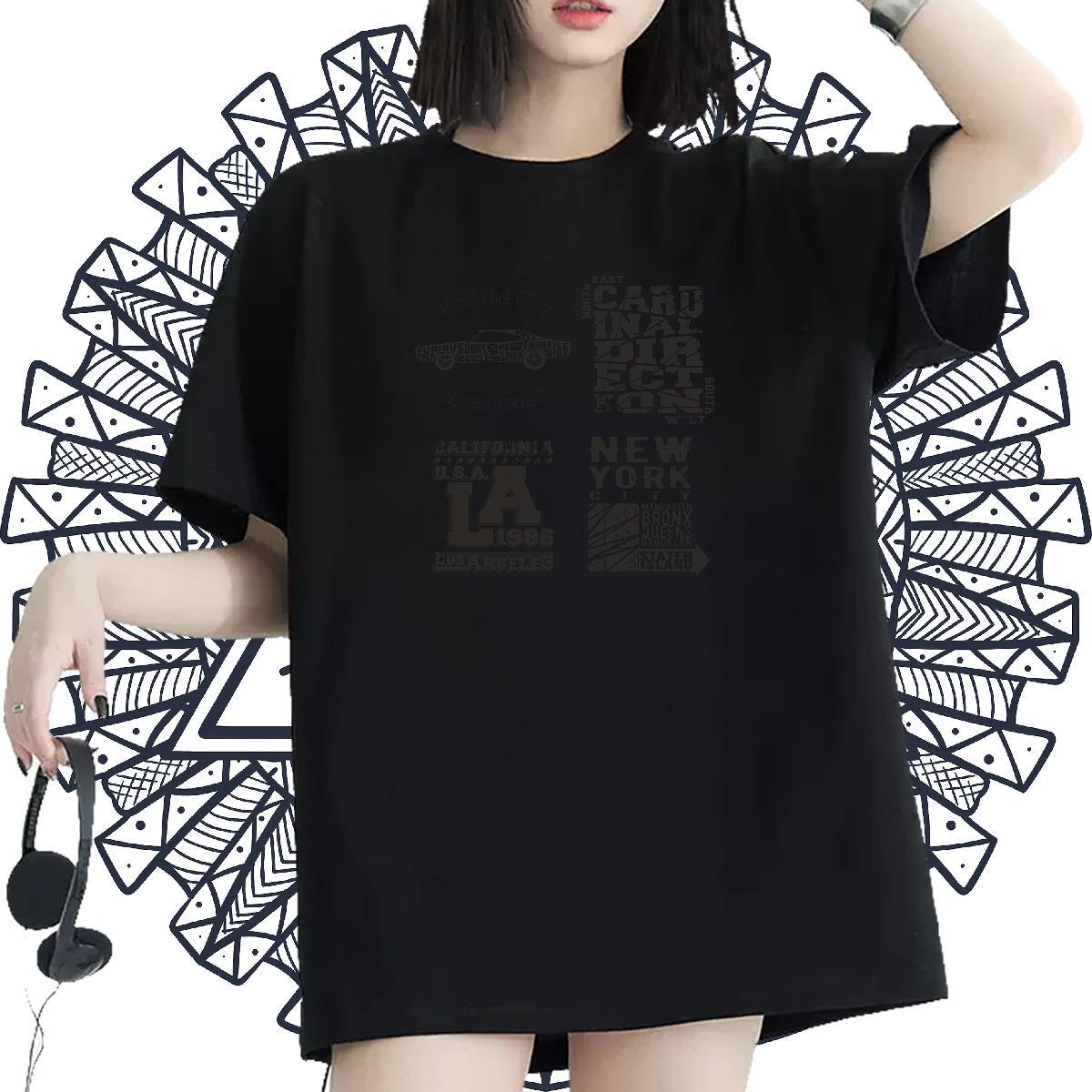 Soft Unisex Tshirts 230g 100% Cotton letter Casual T Shirts Women Crew Neck Graphic Clothes Shirt