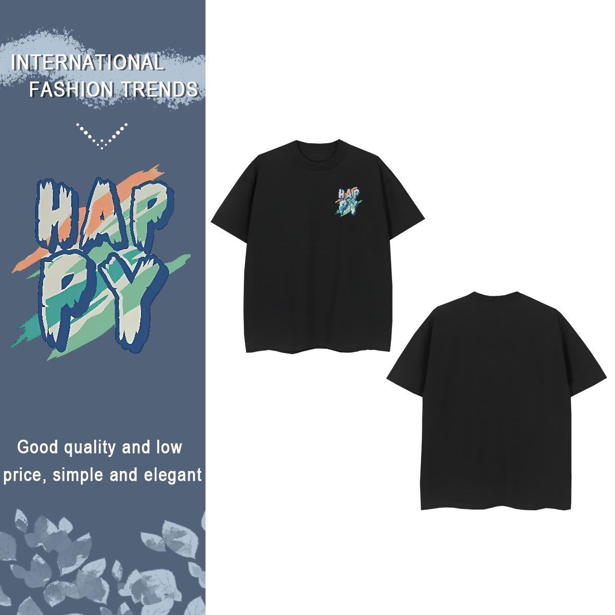 High Quality happy Men T Shirts Casual Daily Wear Couples T Shirts 230g 100% Cotton Fashion Casual Short Sleeve Soft Cartoon Print Tops Tees