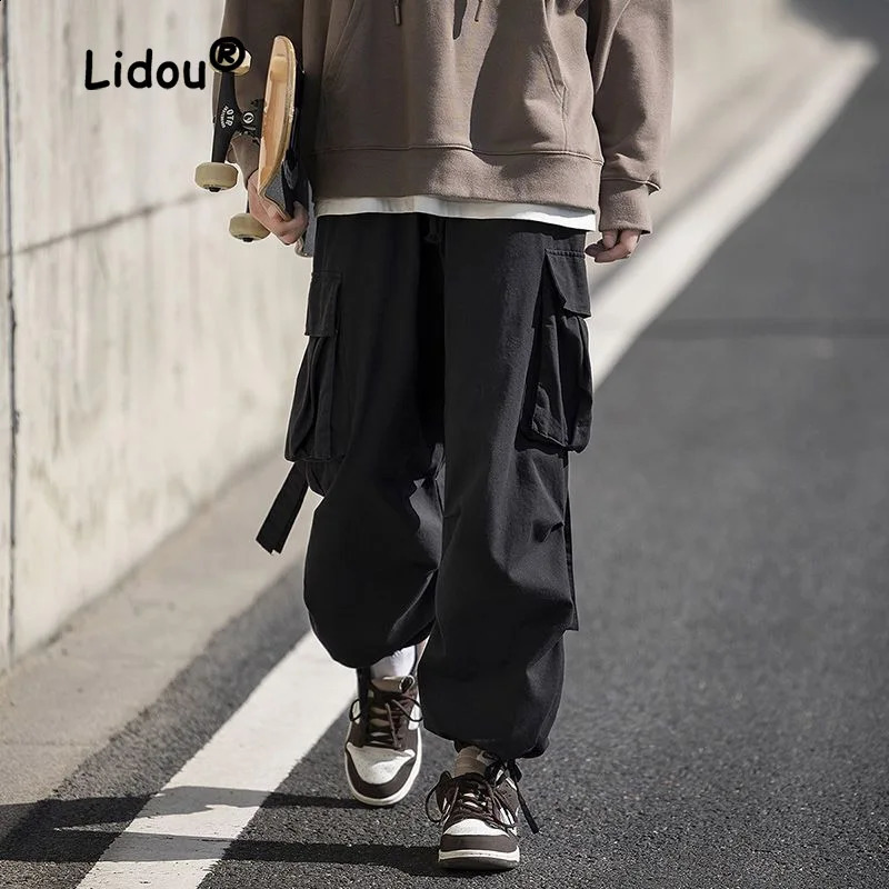 Casual Fashion Multiple Pockets Hong Kong Breeze Cargo Pants Man High-quality Summer Autumn Loose Personality Street Trousers 240822
