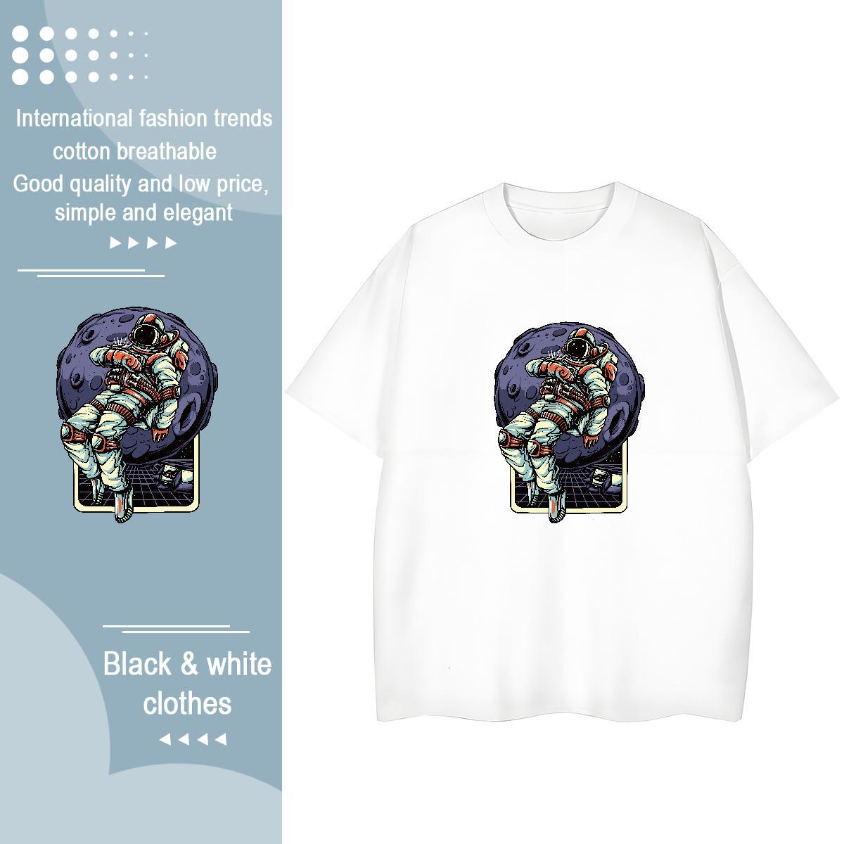 Wholesale Women Tees 230g 100% Cotton universe Sports Street Wear T shirt Short sleeve Soft Cartoon Printing L-4XL Polos
