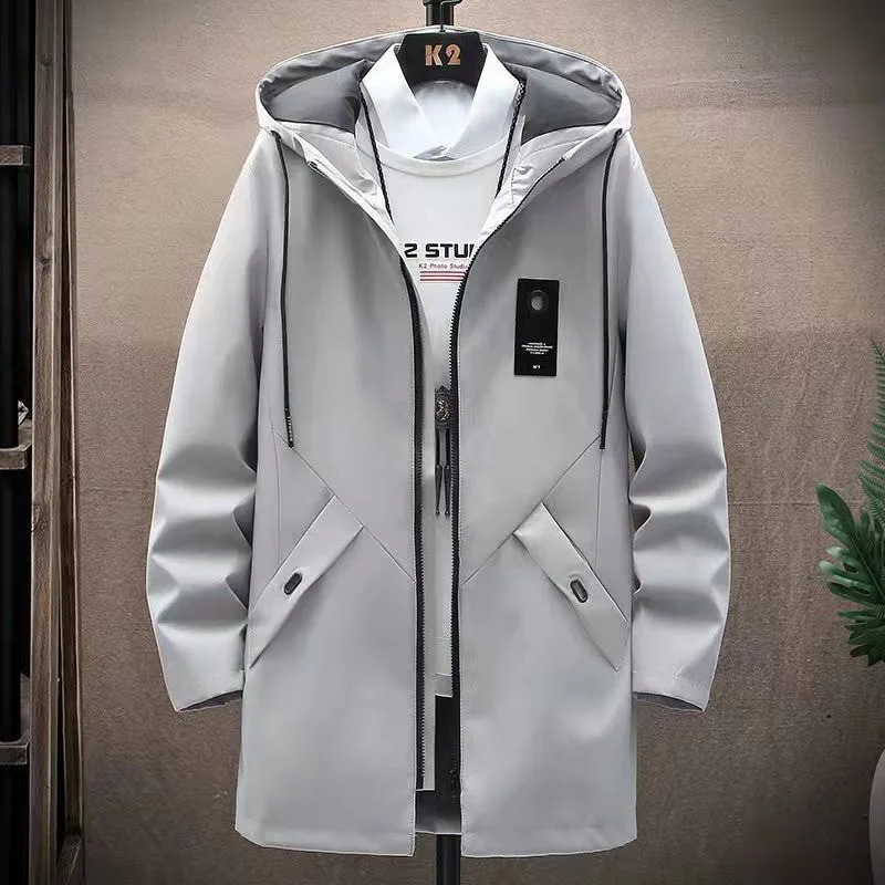Spring and Autumn Fashion Trend Long Windproof Coat Mens Casual Loose Comfortable Large Size Hooded Windbreaker M-4XL 240822