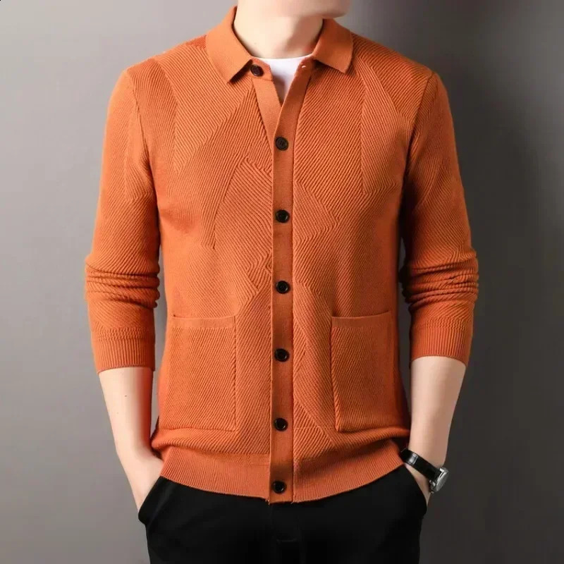 Autumn and winter mens casual n with thick long sleeved buttoned jacket cardigan wool sweater 240821