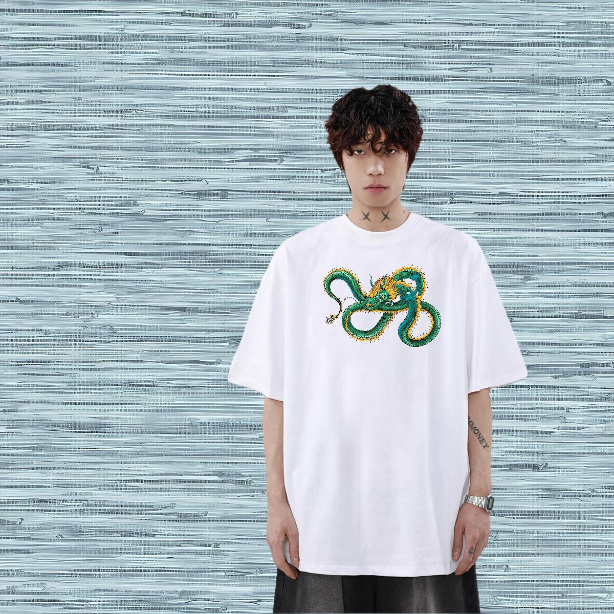 2024 Spring Summer Men Clothes T-Shirt dragon Breathable Short Sleeve 230g 100% Cotton Man T Shirts Loose Fit Custom Print Plus Size Tees Shirts