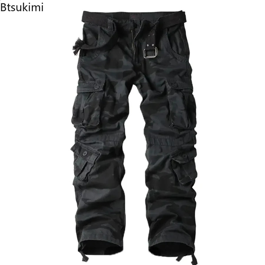 mens camouflage cargo pants fashionable multi pocket tactical combat suit loose cotton outdoor casual 240821