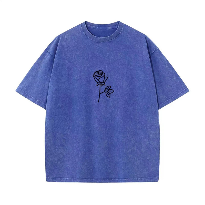 230G cotton Tshirt retro short sleeved rose Y2K American mens summer hiphop Harajuku 240822