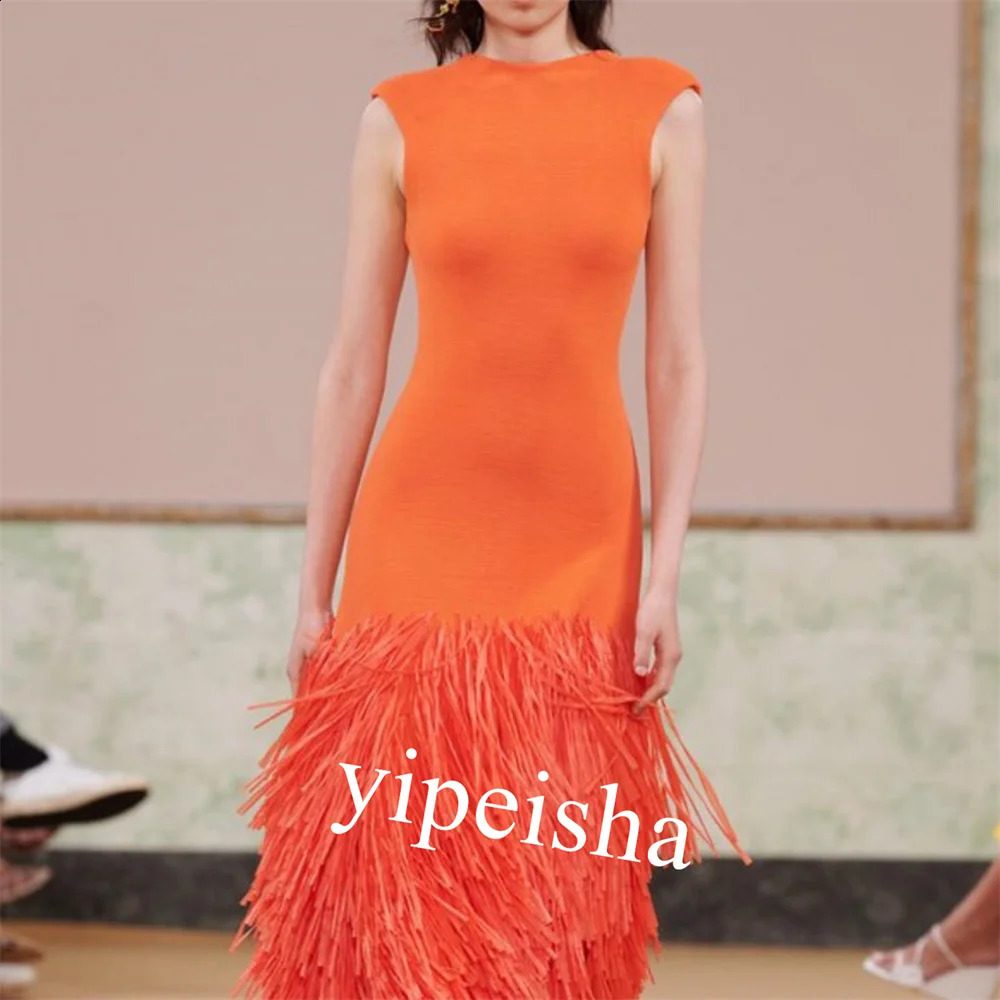 Jersey Tassel Clubbing Column Jewel Bespoke Occasion Gown Knee Length Dresses 240822