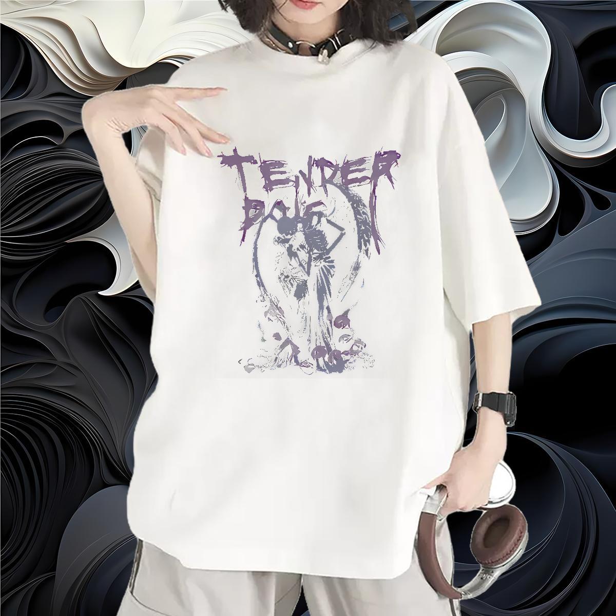 Nice Womens Tshirts 230g 100% Cotton skull Casual T-Shirts for Women Round Neck Short Sleeve Plus Size Cartoon Tees