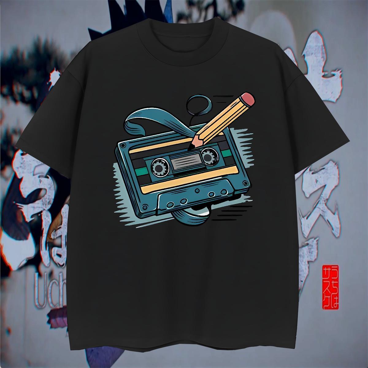 Wholesale Men Tees Street Wear 230g 100% Cotton DIY Anime Short Sleeve O-Neck radio T Shirt For Man Classic Tops Shirt