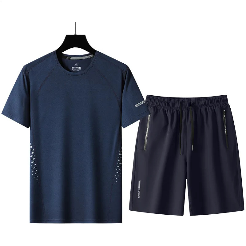 Leisure Summer Mens TshirtShorts Set Two Black Track Clothes Hip Hop Street Clothing Running Sports Oversized Size 240822