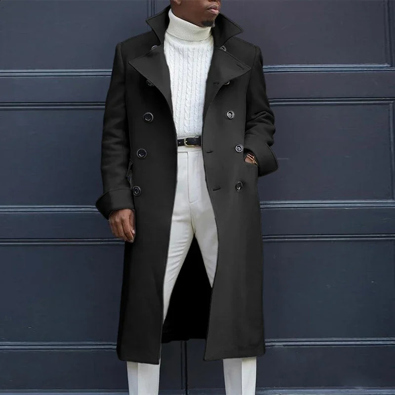 Men Trench Fashion Coat Autumn Winter British Loose Coat Medium And Long Trench Mens Long Coat La Ropa De Los Hombres 240822