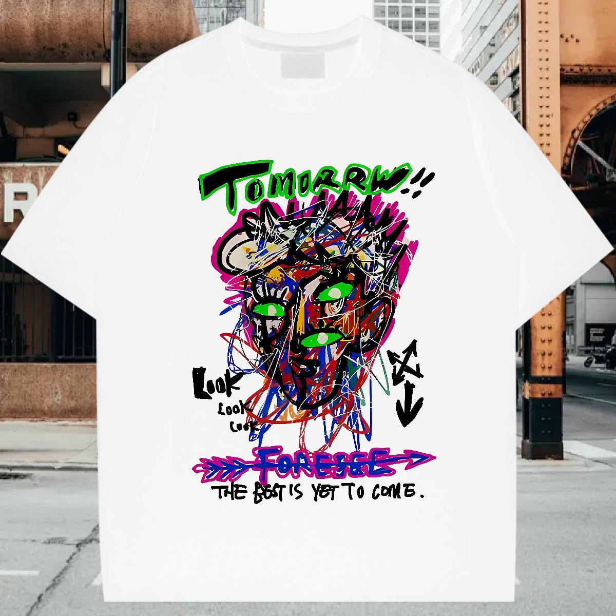Designer Men Tees 230g Cotton Street graffiti Breathable Crew Neck T-Shirts High Quality Floral Print Tops