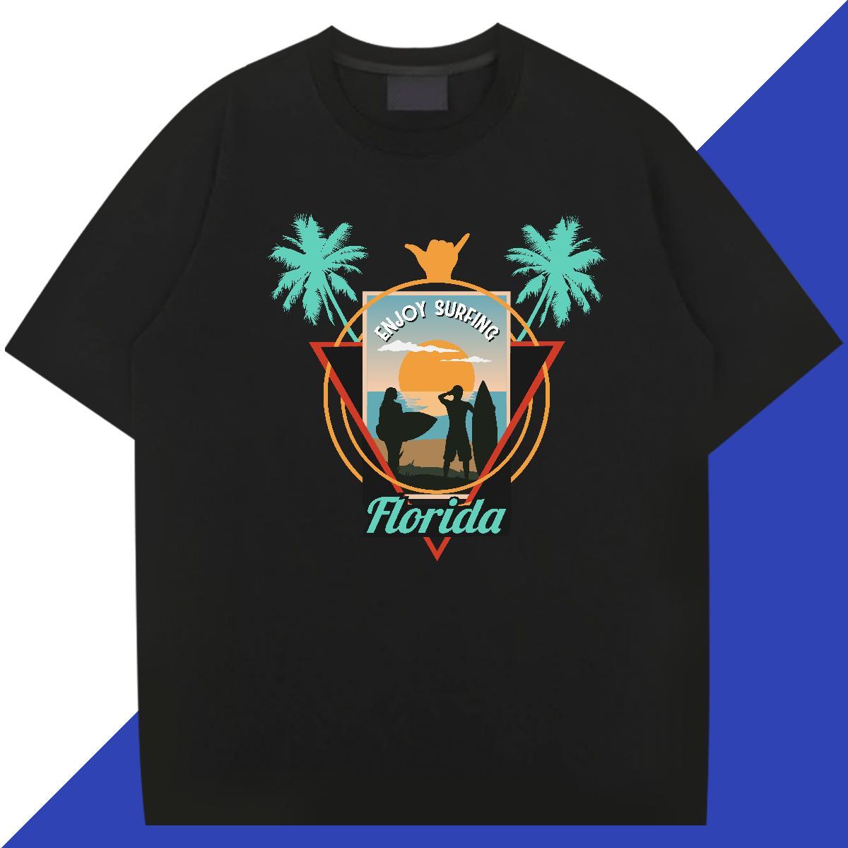 Brand Men Clothes T-Shirt Casual Beach 230g Pure Cotton Plus Size Cartoon O Neck Short Sleeves wave T-Shirts 2024 Summer Clothings