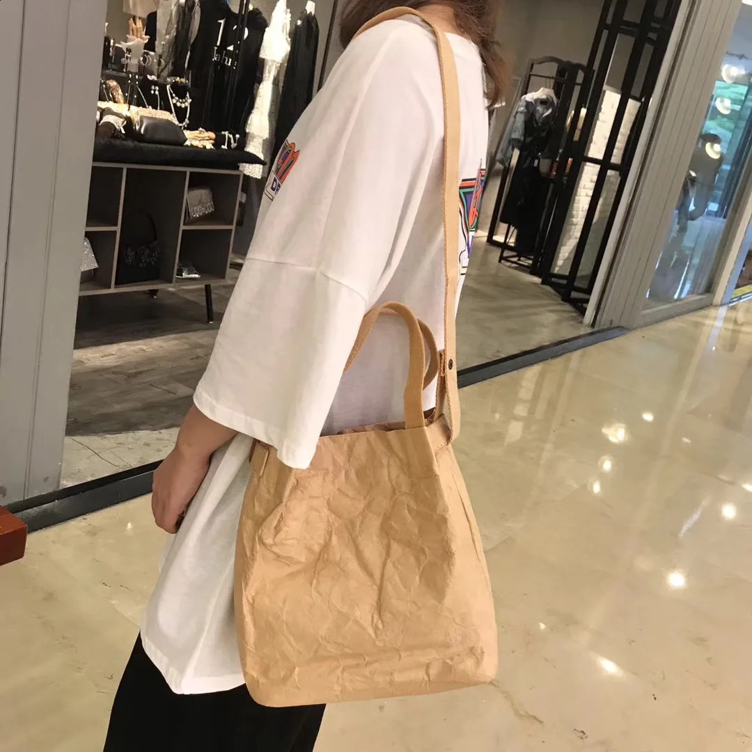 Casual Waterproof Kraft Paper Women Shoulder Bags Dupont Lady Handbags Vintage Crossbody Bag Female Big Shopper Purse 240821