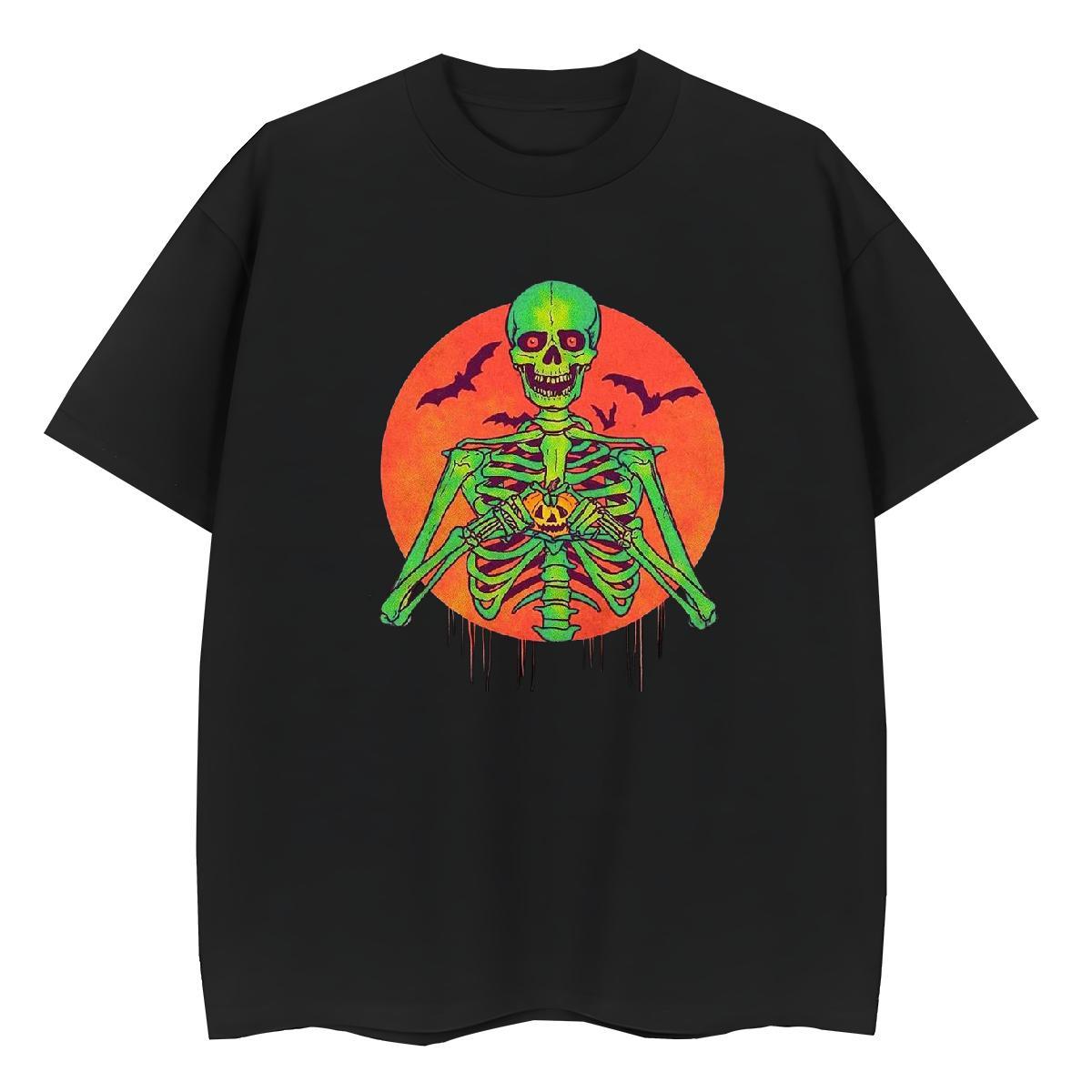 Fashion Casual Womens T Shirts 230g Cotton O Neck Short Sleeves Spring Summer skull Women Tshirts Female Cartoon Floral Printing Clothes Shirt