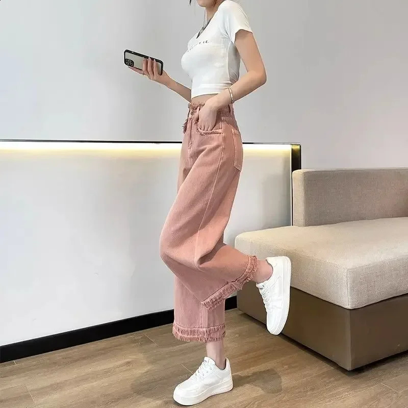 Pink Trousers Cropped Pants for Women and Capris High Waist S Pipe Blue Womens Jeans Medium R Baggy Office Gyaru Wash Hippie 240821