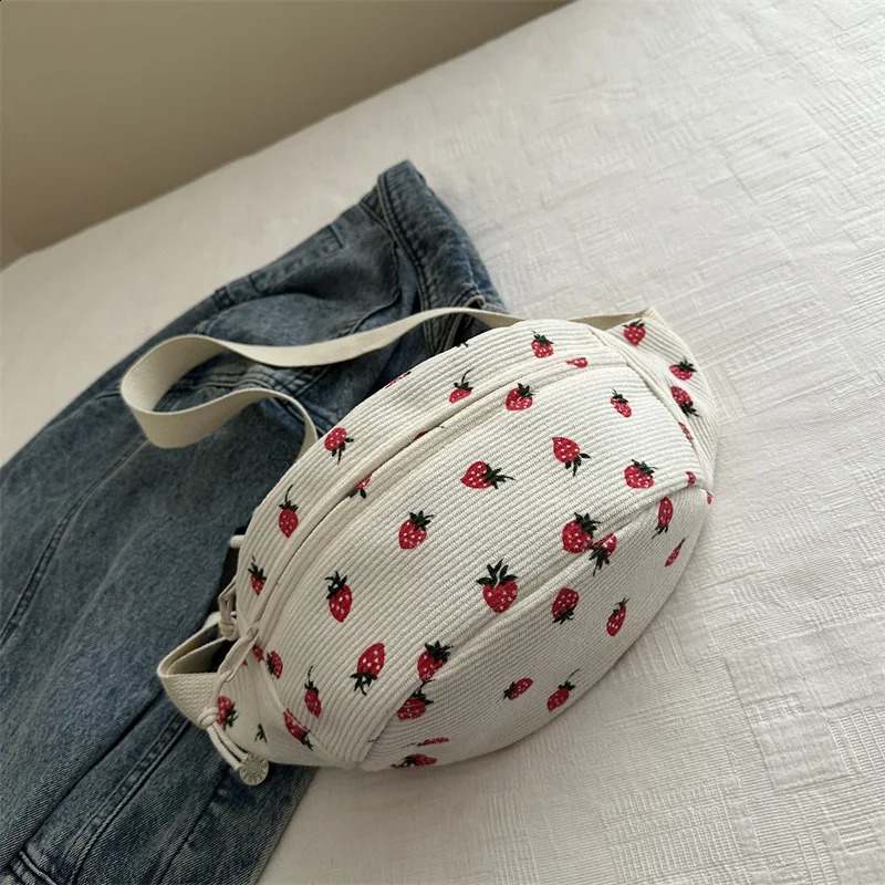 Waist Bag Women Men Corduroy Fanny Pack Strawberries Pocket Fashion Chest Handbag Sports Travel Purse Plaid WaistPack Belly Bags 241227
