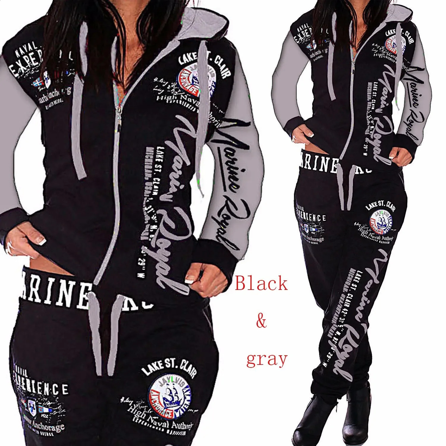 2 Piece Tracksuit Spring Women Sport Suit Printed Hoodie Jacket Sweatshirtpant Running Jogger Fitness Outfit Casual Workout Set 240810