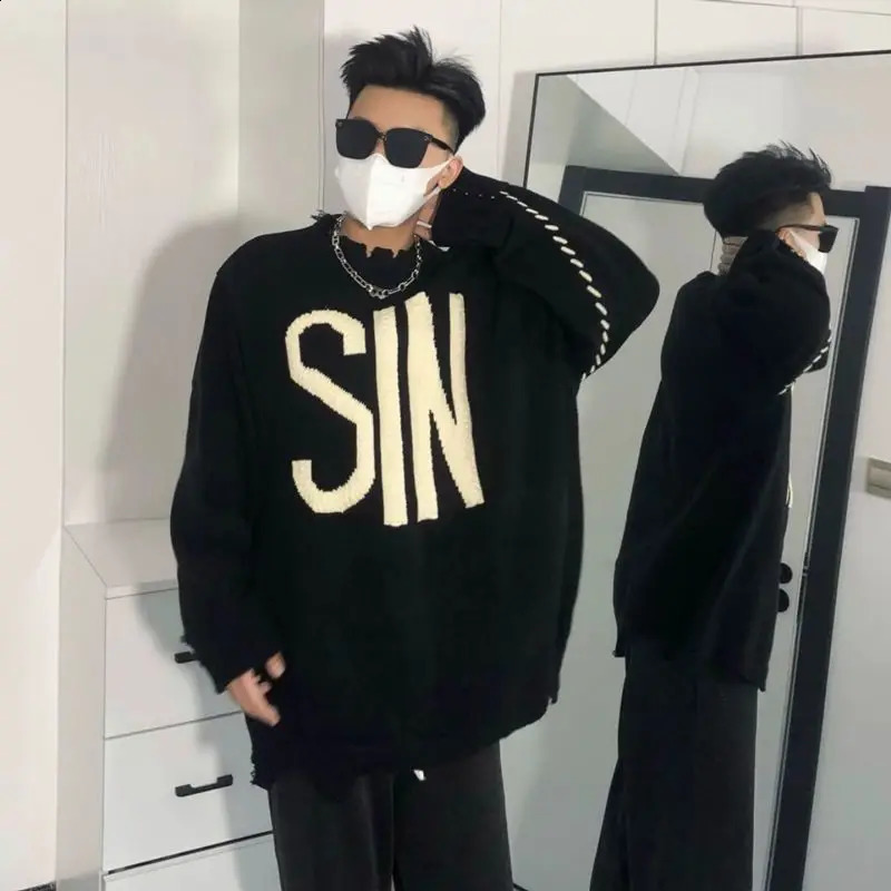 Autumn and Winter Street Style Sweater Mens Loose Fashion Trust High Quality Wool Outer Knitted Zipper 240821
