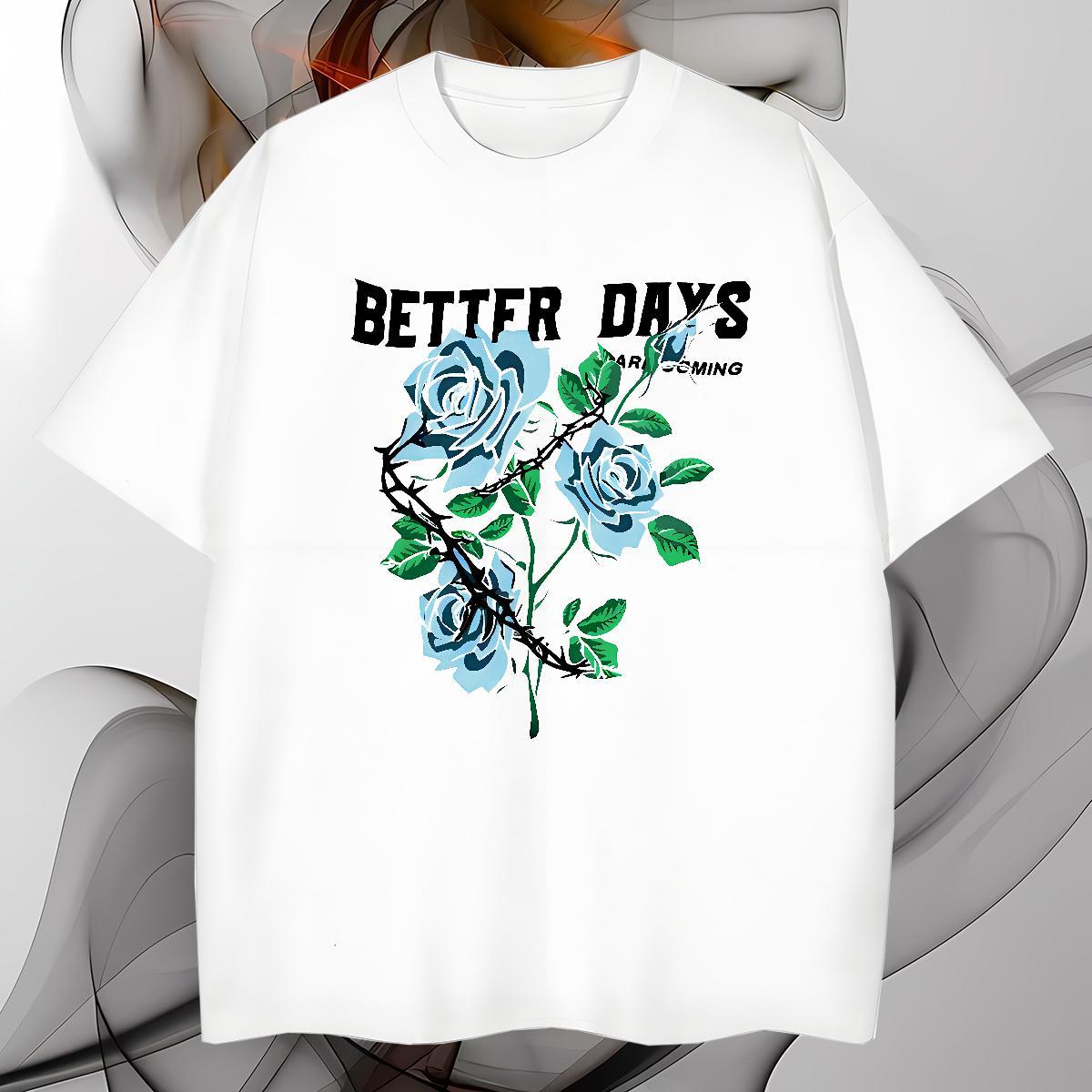Brand T-Shirts flower Breathable Short Sleeve Anime Printing Street Cartoon Print 100% Cotton 230g Mens Tshirts Customized Wear