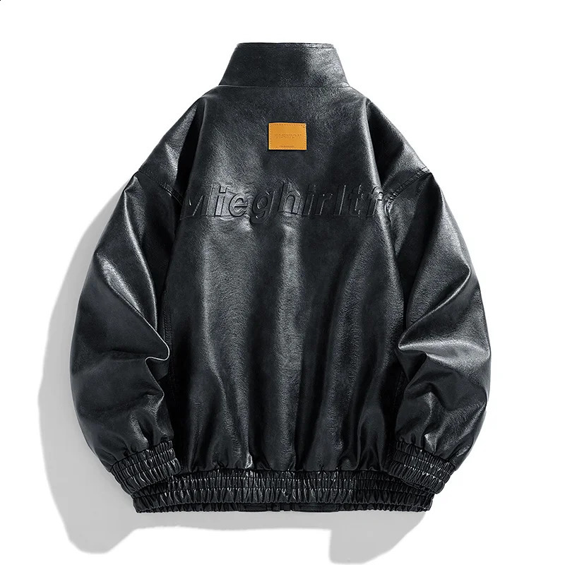 6798Autumn and winter men PU leather coat stand collar motorcycle jacket leather men Korean version slim fashion mens wear 240822