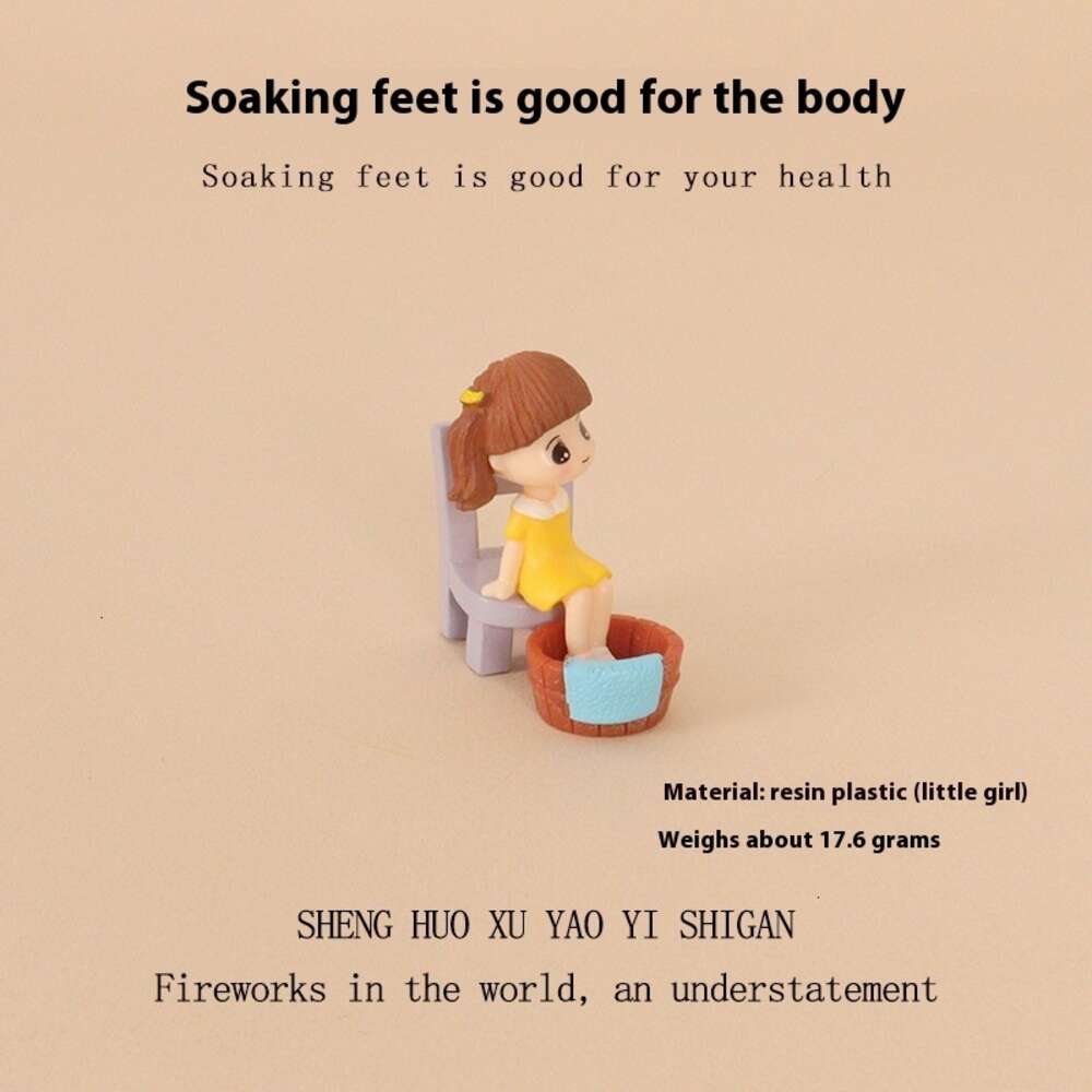 Cartoon Creative Mini Cute Dog Little Girl Foot Soaking Micro Landscape Scene Home Decoration Desktop Ornament