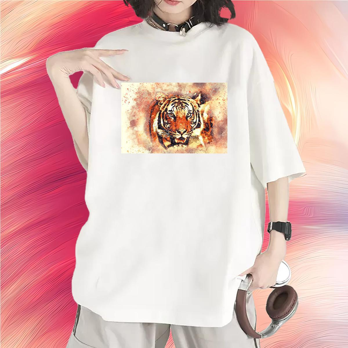 2024 DIY Woman T Shirts Comfortable 230g 100% Cotton Couples T Shirts DIY Printed tiger Sports Casual 5A Clothings