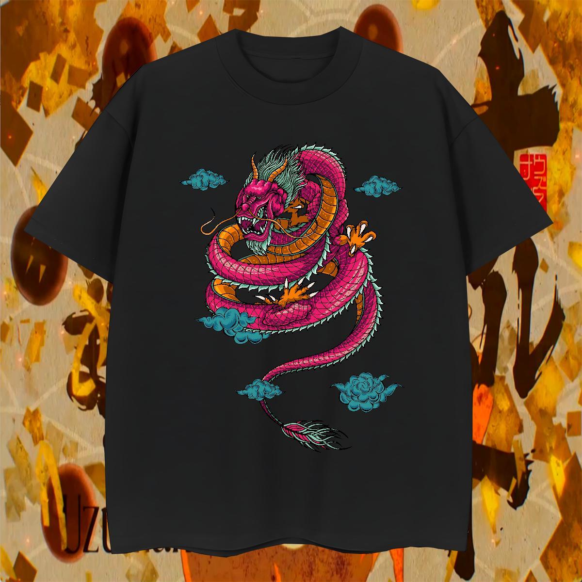 Cool Design Tshirts Spring Summer 230g Cotton DIY Anime Short Sleeve O-Neck dragon Mens T Shirts Fashion Design Clothings