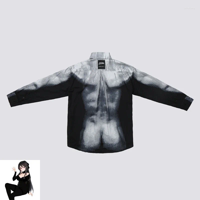 Men's Casual Shirts Black Gray Color Match Patch Label Y/Project Vertical Stripes Long Sleeve Men Women Patchwork Streetwear Shirt Clothes