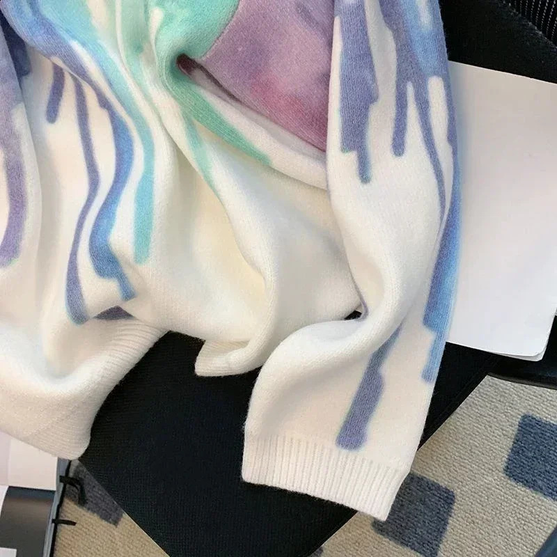 Mens Clothing Crewneck White Tie Dye Knit Sweater Male Pullovers Round Collar Ugly Sheap Y2k Streetwear Korean Autumn Clothes A 240821