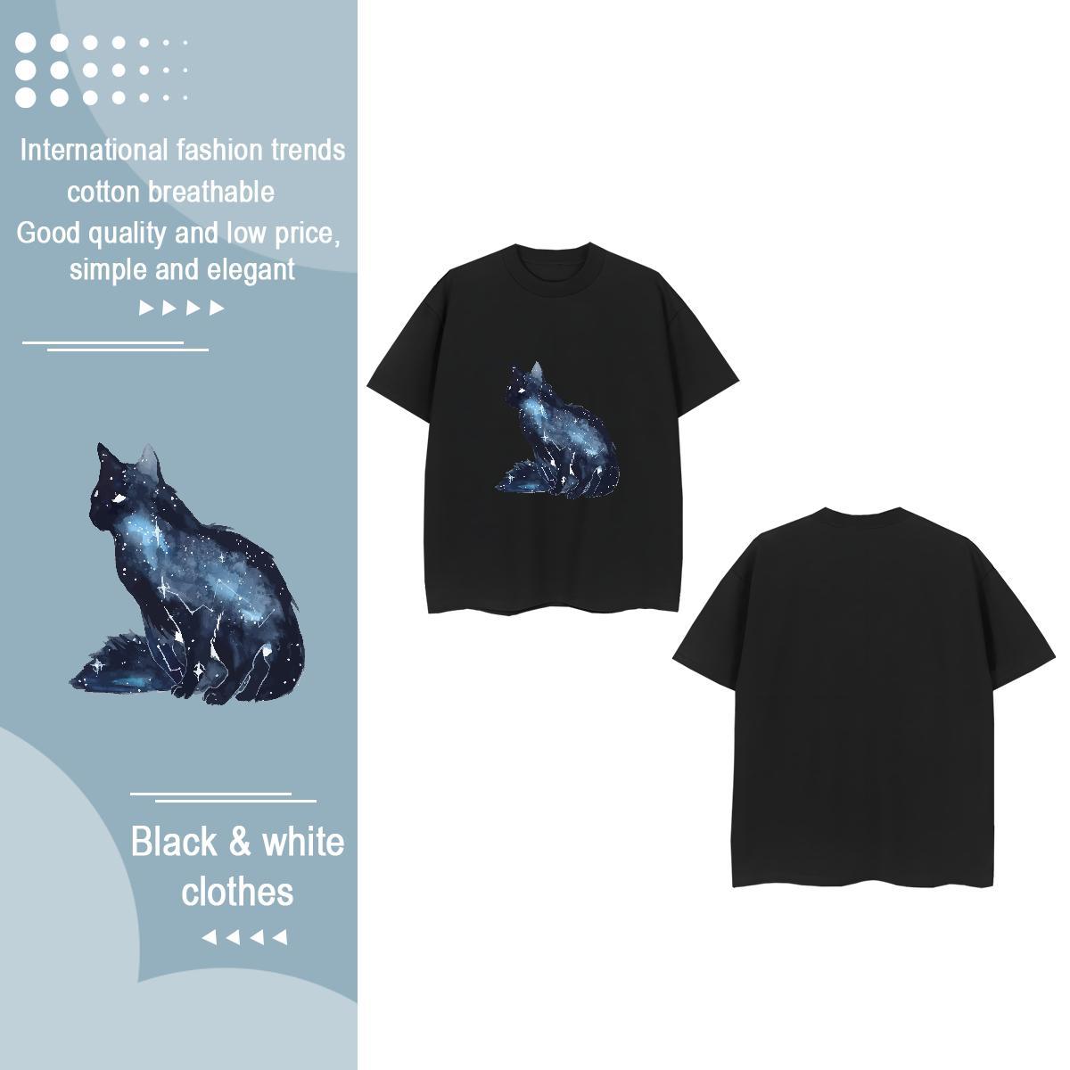 DIY T Shirt For Woman Breathable Crew Neck 230g 100% Cotton Womens Tshirts Cartoon Anime cat Street Casual Popular Tees