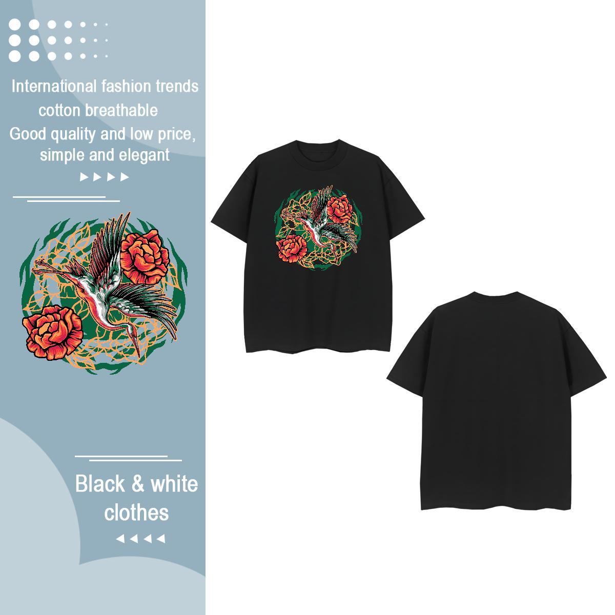 2024 Casual Women T Shirts O-Neck Short Sleeve 230g Cotton Women Tshirts Cartoon Floral Printing eagle Spring Summer High quality Tee Shirt