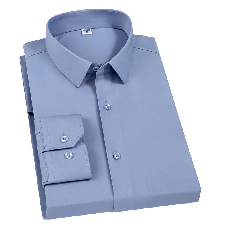 Bamboo Fiber Mens Dress Shirt Long Sleeve Waterproof Anti-fouling Business Social Solid Color Slim Fit Stainproof Big Size 8XL 240822