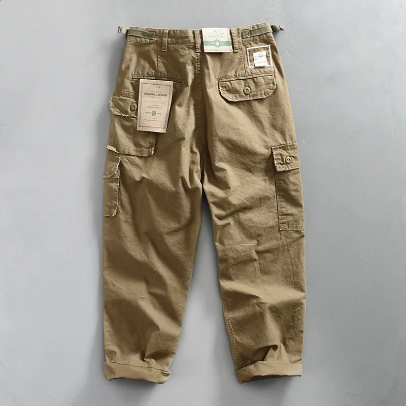 Spring 100% Cotton Mens Casual Pants Retro Large Pocket Street ATZ650 240821