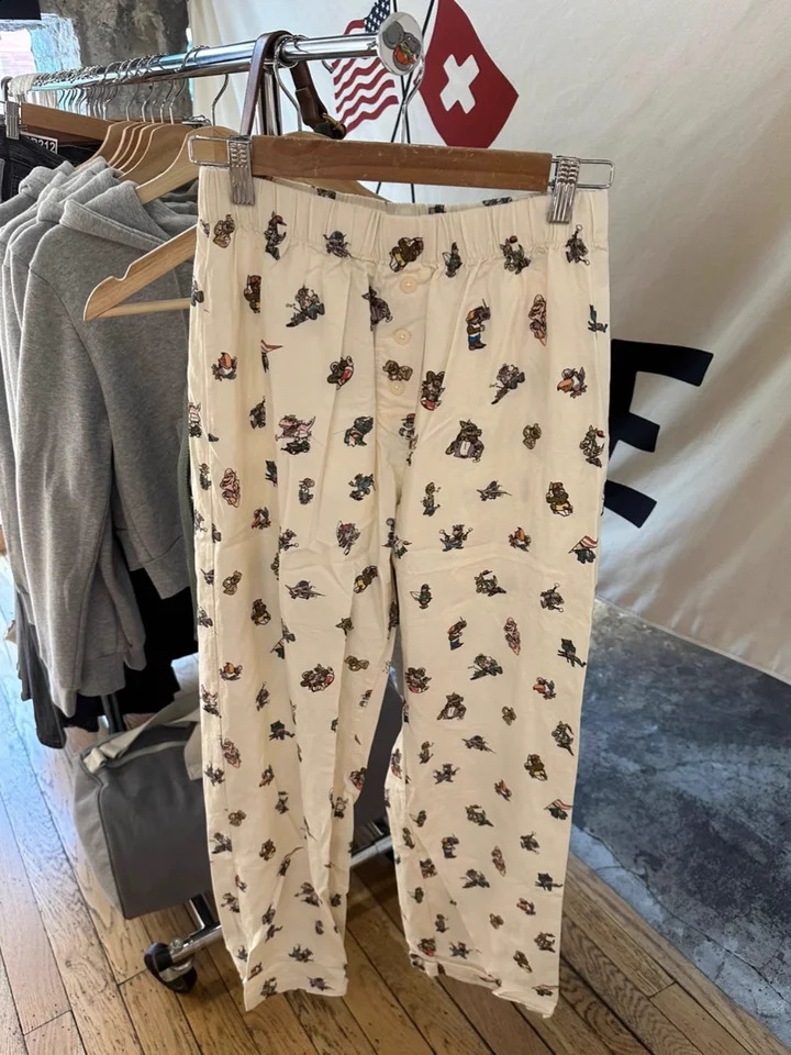 Dinosaur Print Buttons Long Pant Woman Eleastic High Waist Straight Trousers Autumn Casual Harajuku Cartoon Graphic Pants Bottom 240821