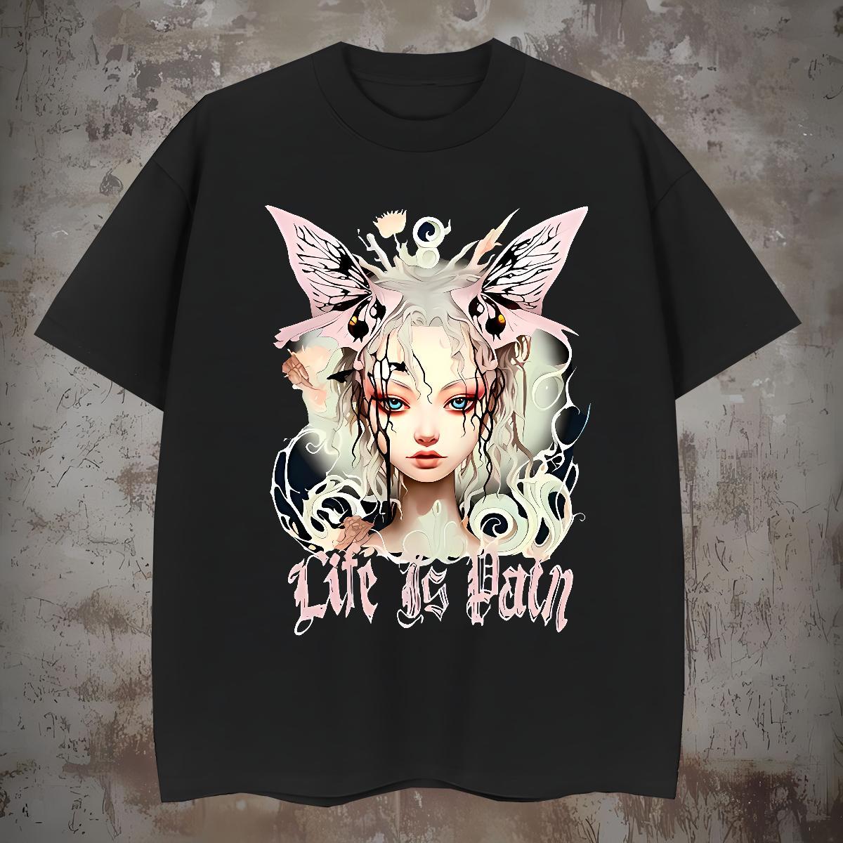 TOP Quality Butterfly Girl T Shirt For Man Daily Wear Men Tees 230g Cotton Factory Direct Crew Neck Custom Anime Top Tees