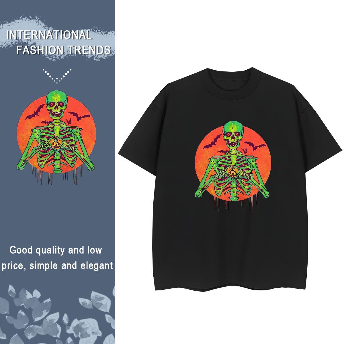 Fashion Casual Womens T Shirts 230g Cotton O Neck Short Sleeves Spring Summer skull Women Tshirts Female Cartoon Floral Printing Clothes Shirt
