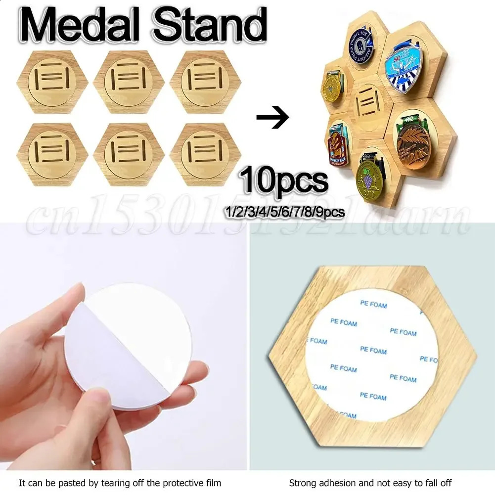 1-10pcs Medal Display Stand Hanger Rack Wooden Medals Holder Decoration Hexagon Honeycomb Creative Splicing Wall Decor 240821