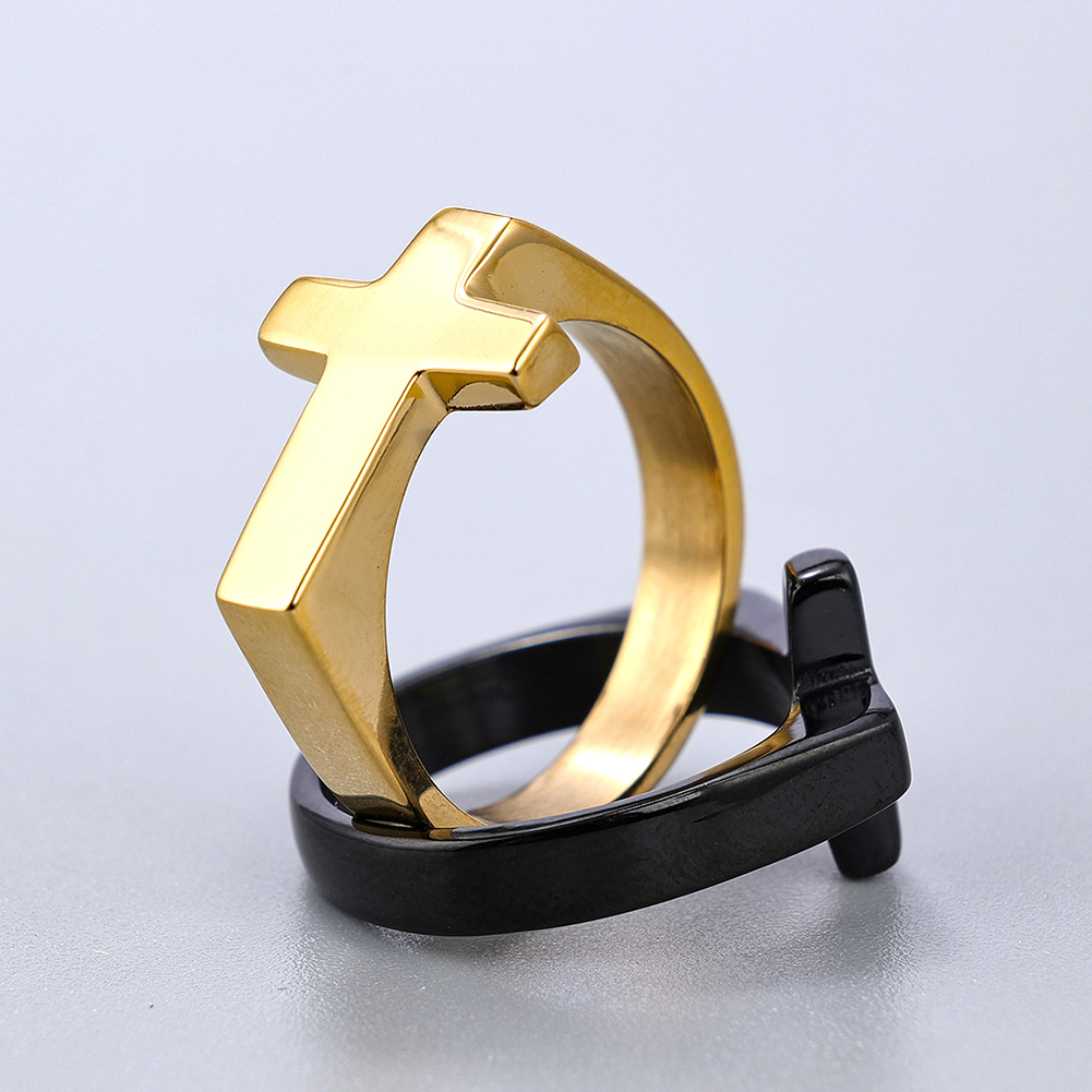 #7-#15 Classic Shiny Cross Ring Titanium Steel High Polished Women Mens Jewelry
