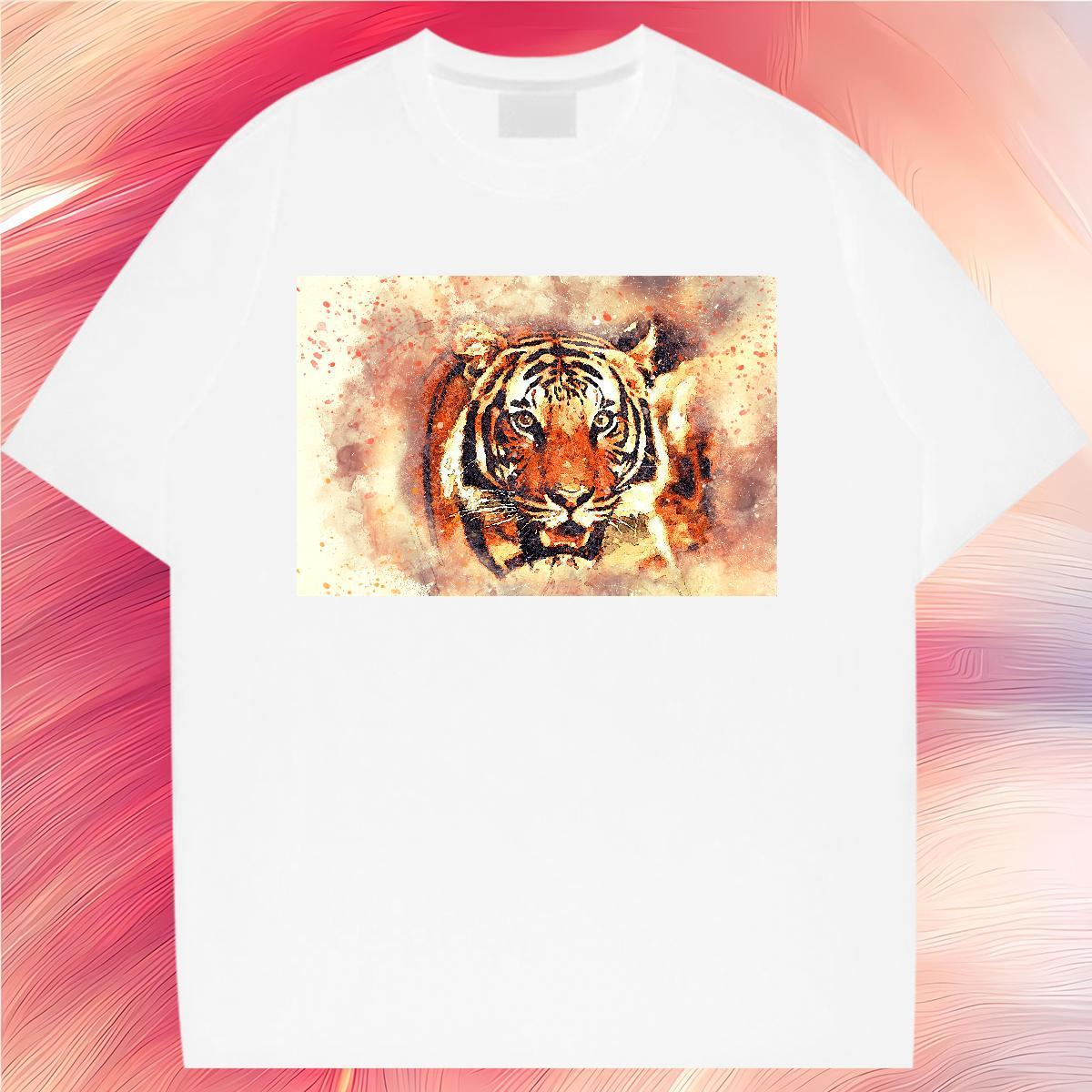2024 DIY Woman T Shirts Comfortable 230g 100% Cotton Couples T Shirts DIY Printed tiger Sports Casual 5A Clothings