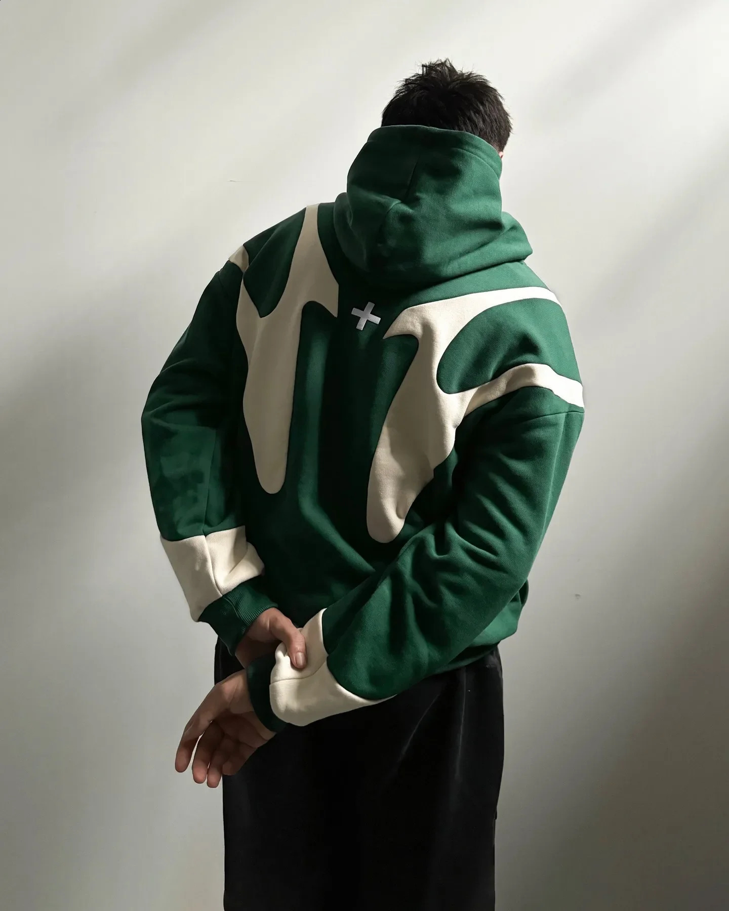 Y2K Simple Hip Hop Solid Color Splicing Zipper Hooded Jacket Mens Harajuku American Retro Sport Loose Large Long Sleeve 240821
